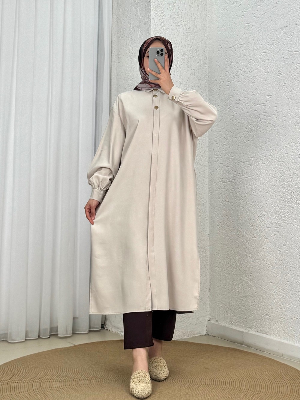 Zemheri  Metal Düğmeli Yırtmaçlı Tunik-GS531 Taş