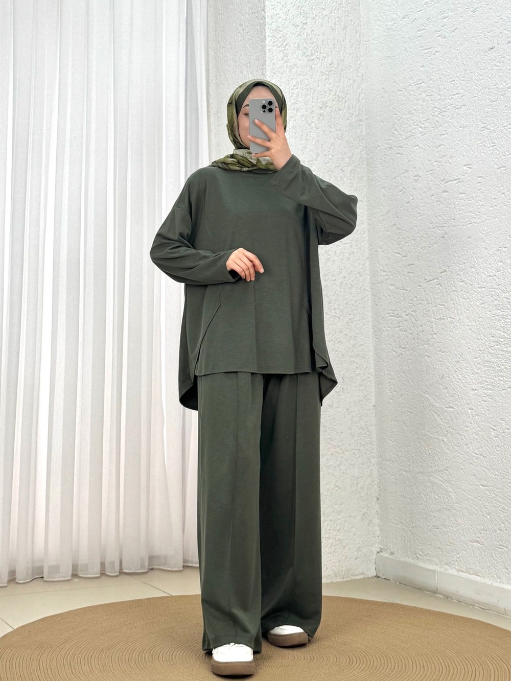 Zennur Yanları Yırtmaçlı Dikişli Pantolonlu Takım-MF1876 Haki