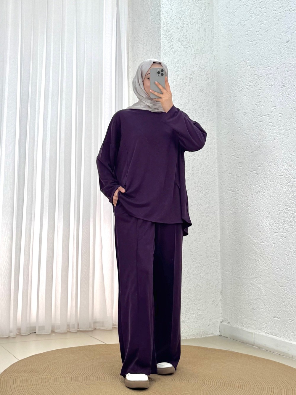 Zennur Yanları Yırtmaçlı Dikişli Pantolonlu Takım-MF1876 Mürdüm