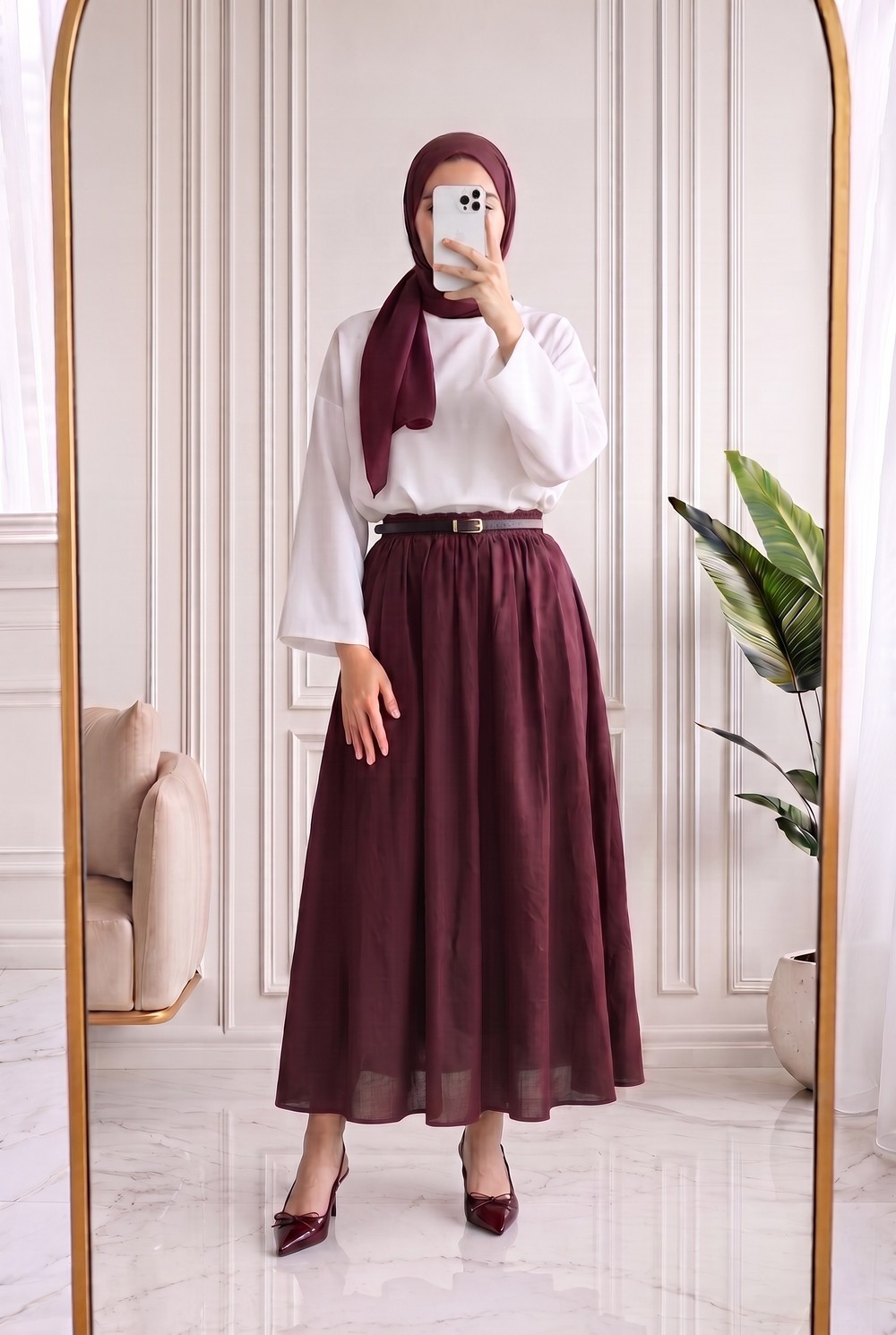 Zerbeste Astarlı Vual Etek-AS3065 Bordo
