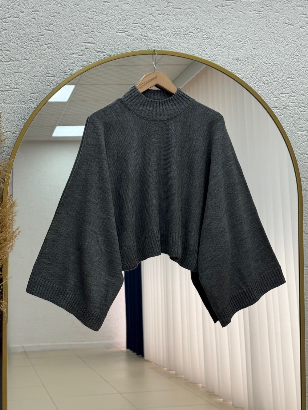 Zinnur Geniş Kol Triko Tunik-KR5076 Antrasit