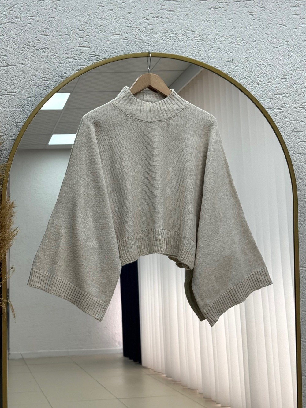 Zinnur Geniş Kol Triko Tunik-KR5076 Taş