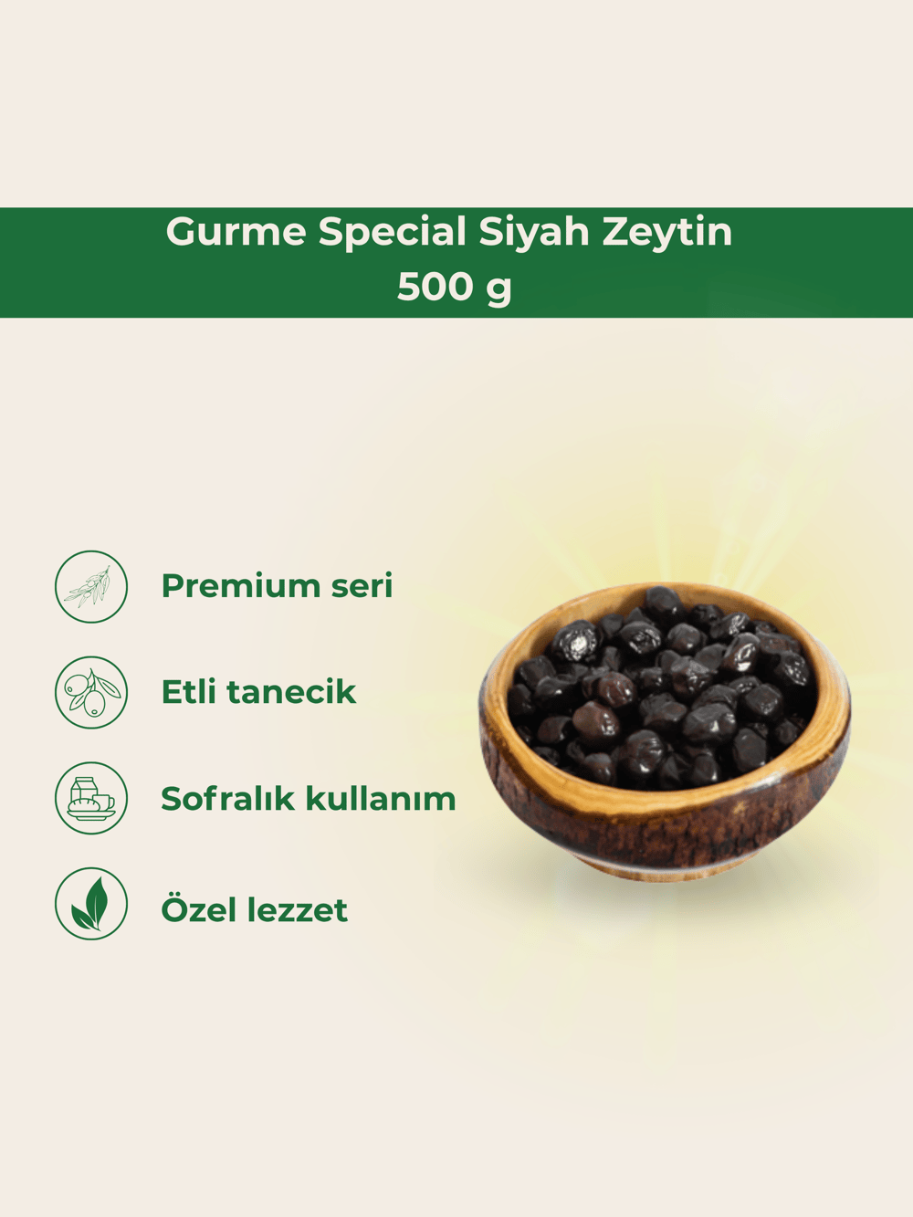 Gemlik Seçme Siyah Zeytin 500 GRAM