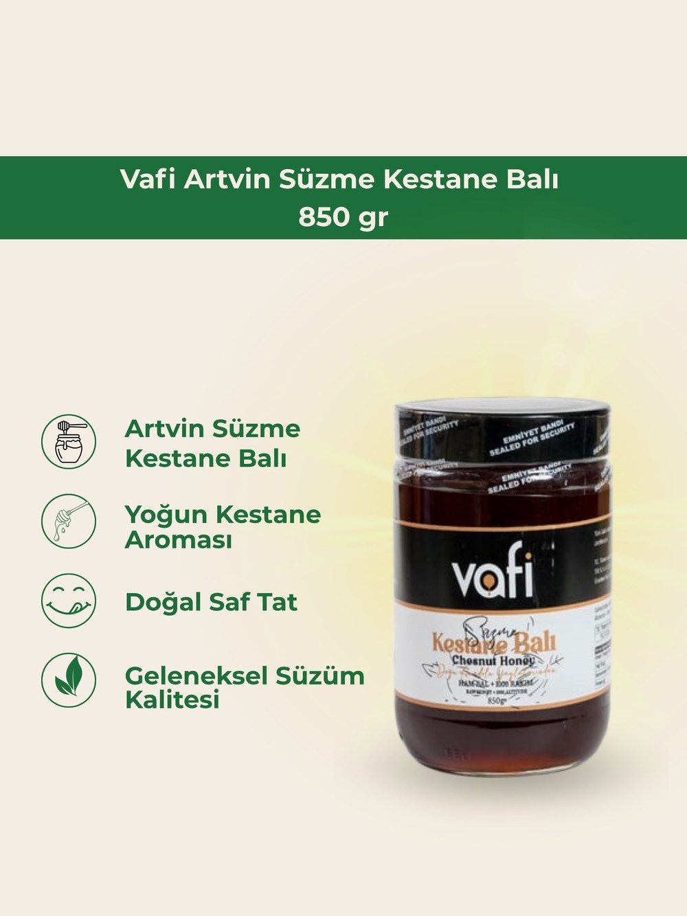 Vafi Artvin Süzme Kestane Balı 850 gr