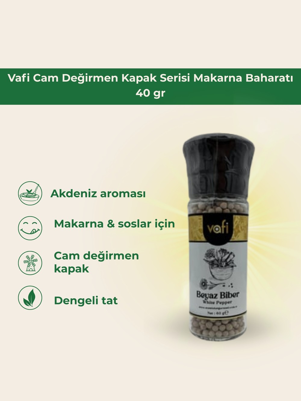 Vafi Cam Değirmen Kapak Serisi Makarna Baharatı 40 gr