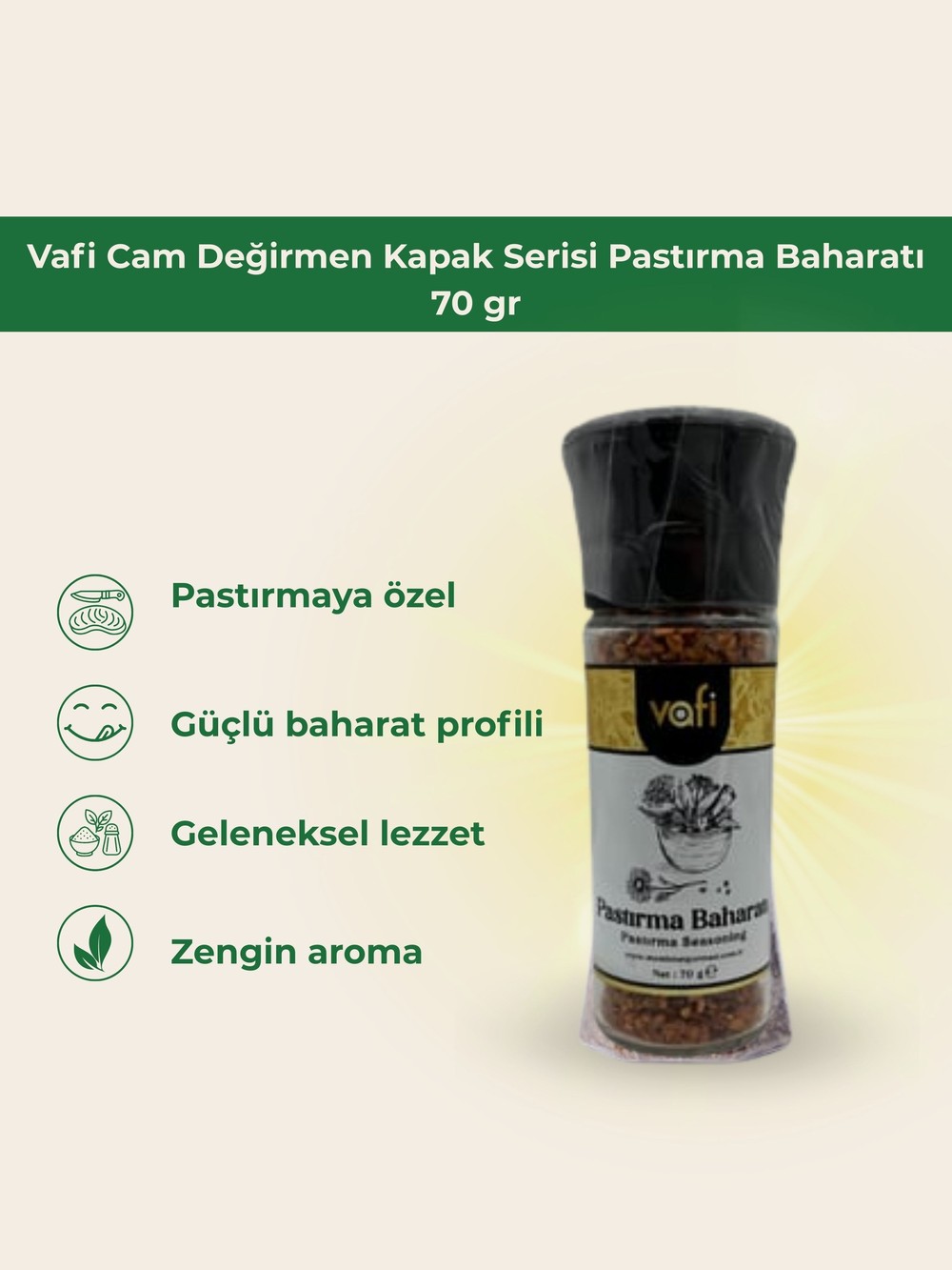 Vafi Cam Değirmen Kapak Serisi Pastırma Baharatı 70 gr