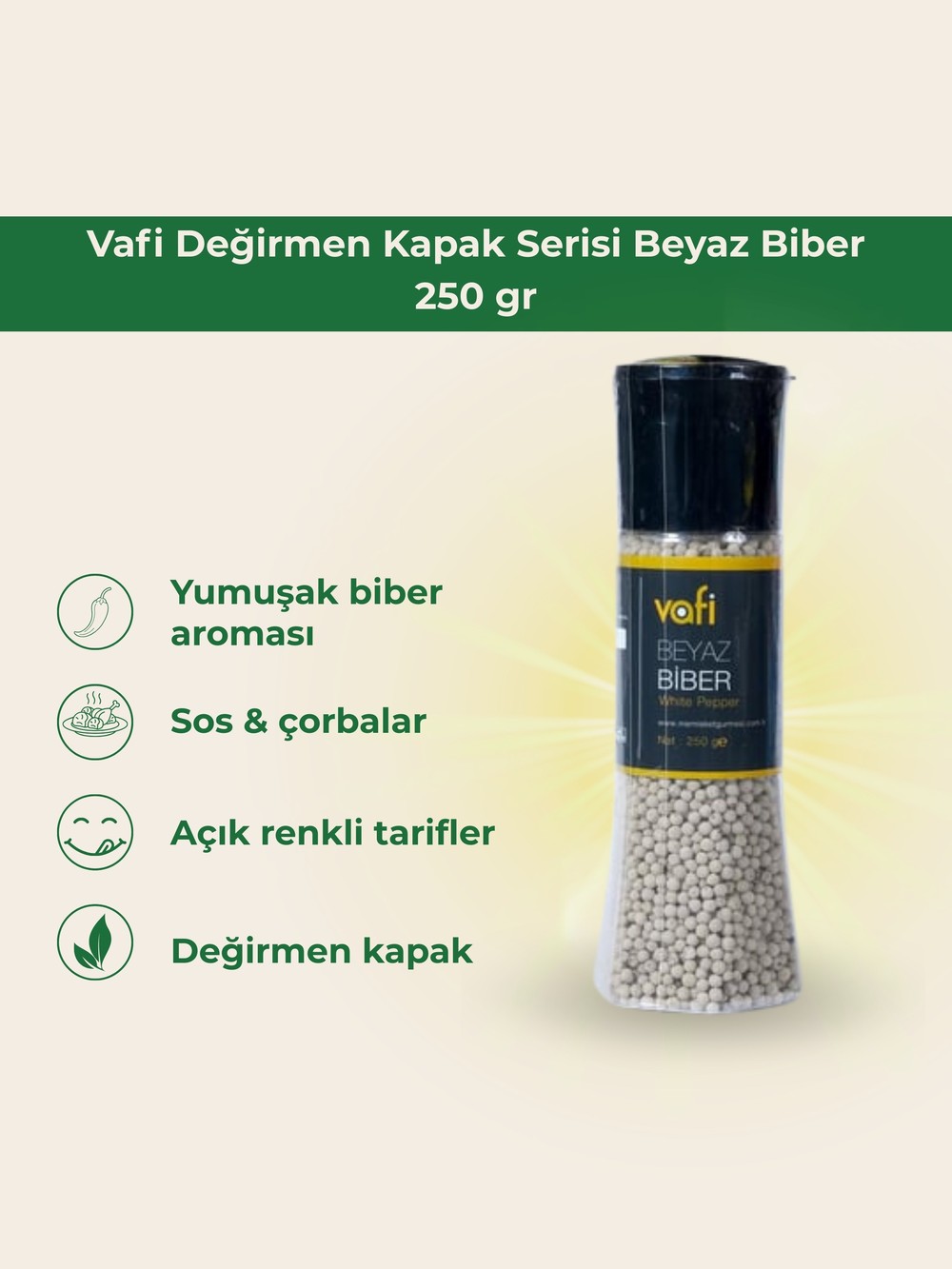 Vafi Değirmen Kapak Serisi Beyaz Biber 250 gr