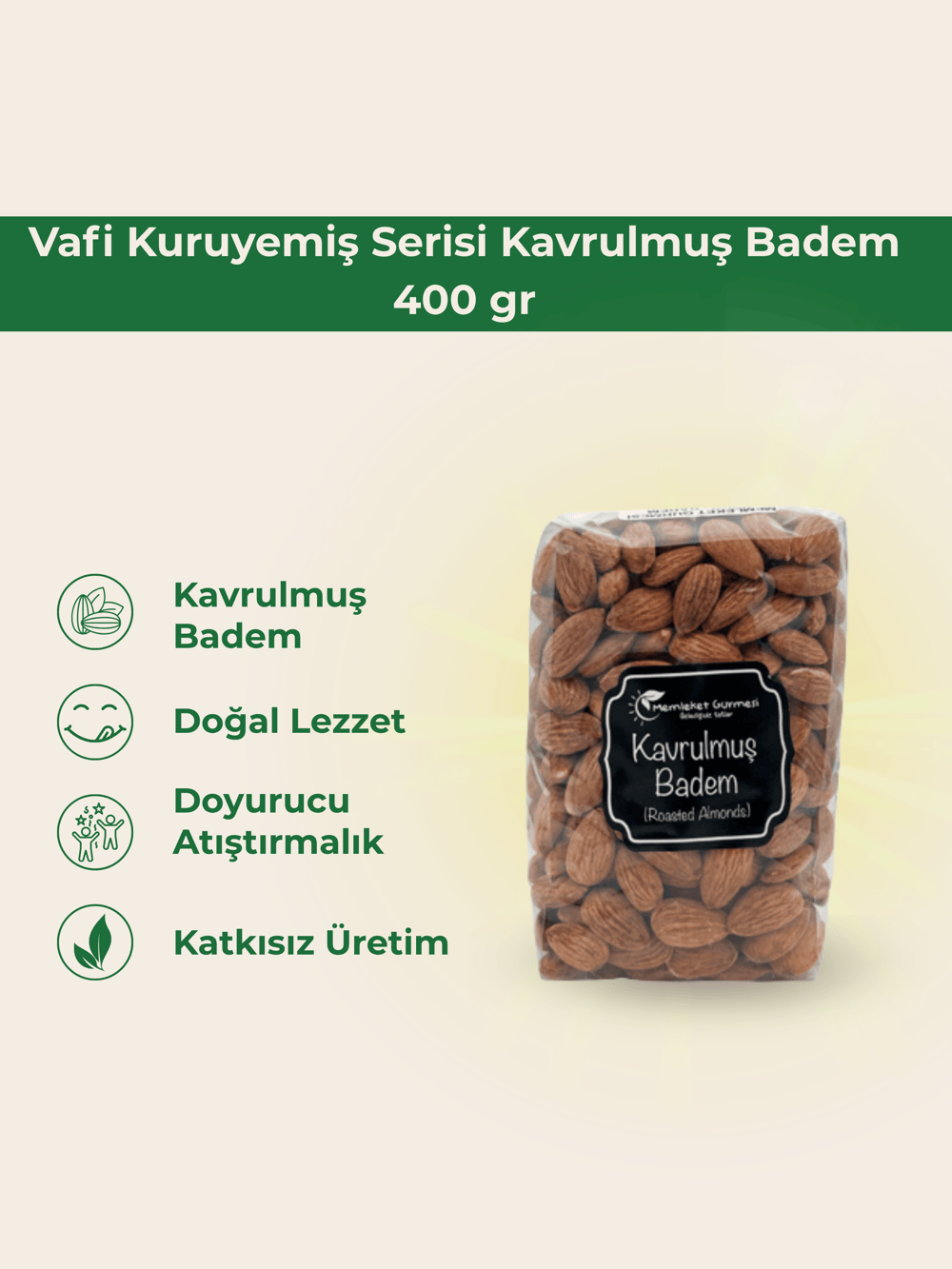Vafi Kuruyemiş Serisi Kavrulmuş Badem 400 gr