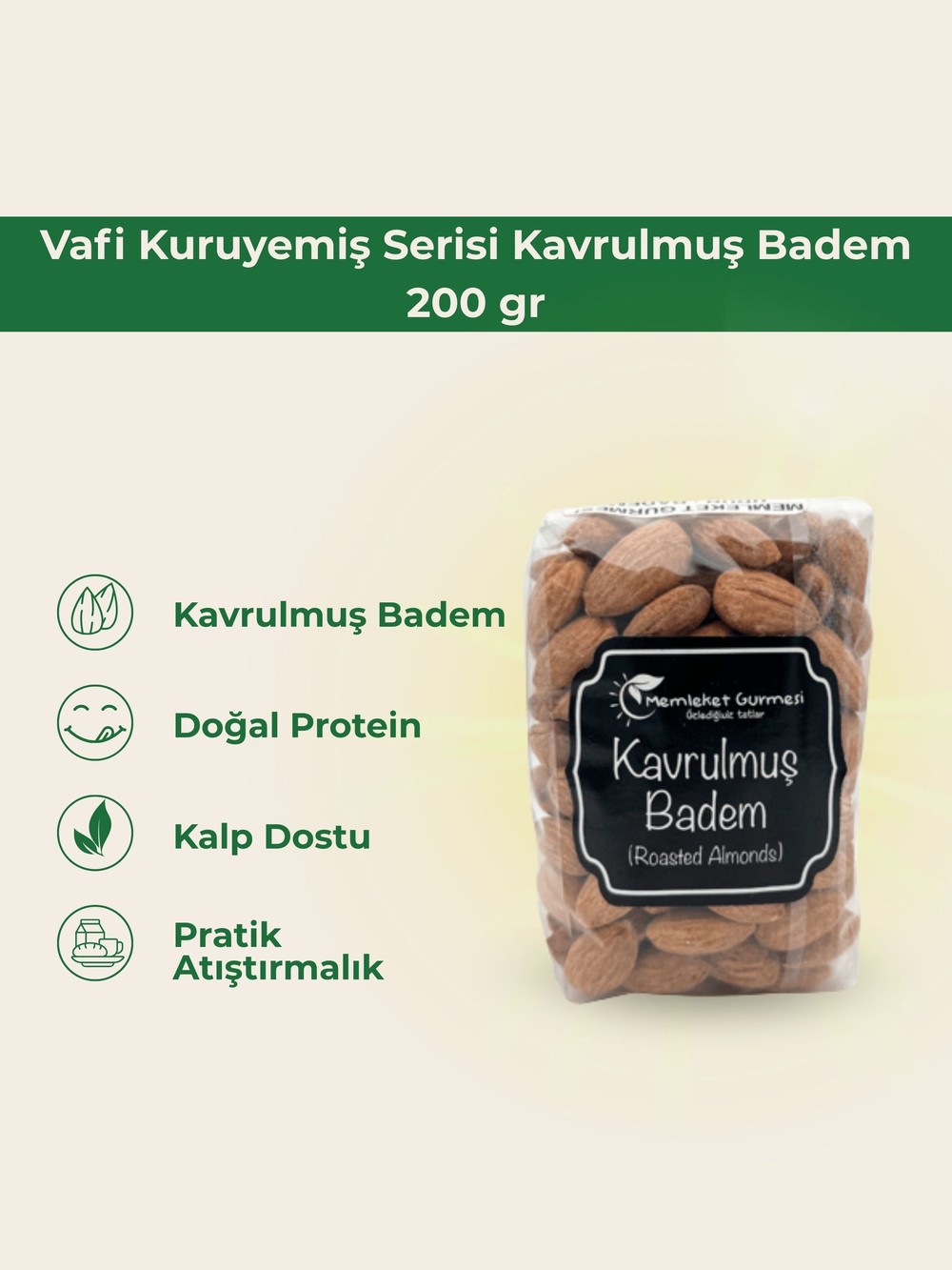 Vafi Kuruyemiş Serisi Kavrulmuş Badem 200 gr