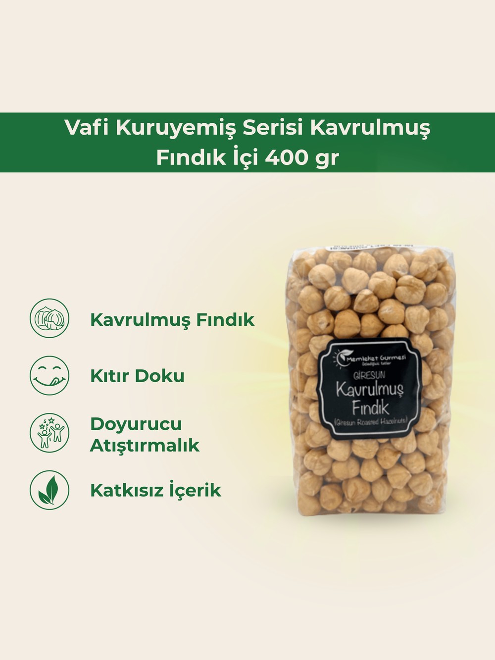 Vafi Kuruyemiş Serisi Kavrulmuş Fındık İçi 400 gr