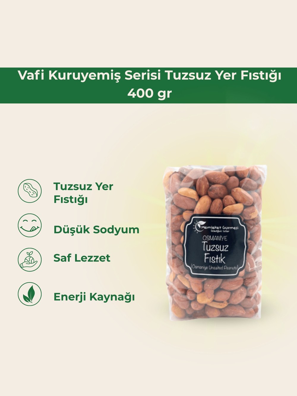 Vafi Kuruyemiş Serisi Tuzsuz Yer Fıstığı 400 gr