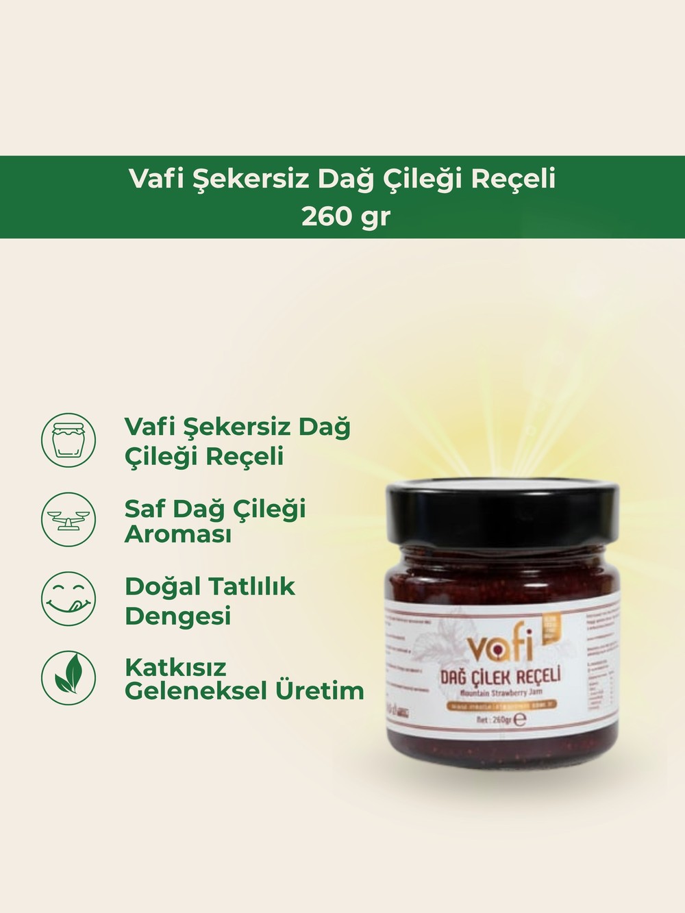 Vafi Şekersiz Dağ Çileği Reçeli 260 gr