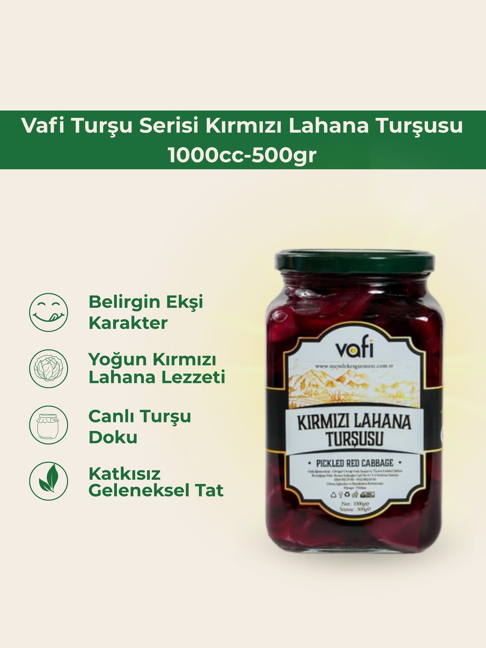 Vafi Turşu Serisi Kırmızı Lahana Turşusu 1000cc-500gr