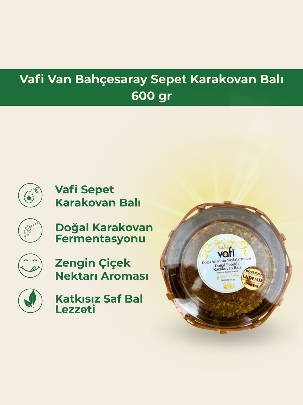 Vafi Van Bahçesaray Sepet Karakovan Balı 600 gr