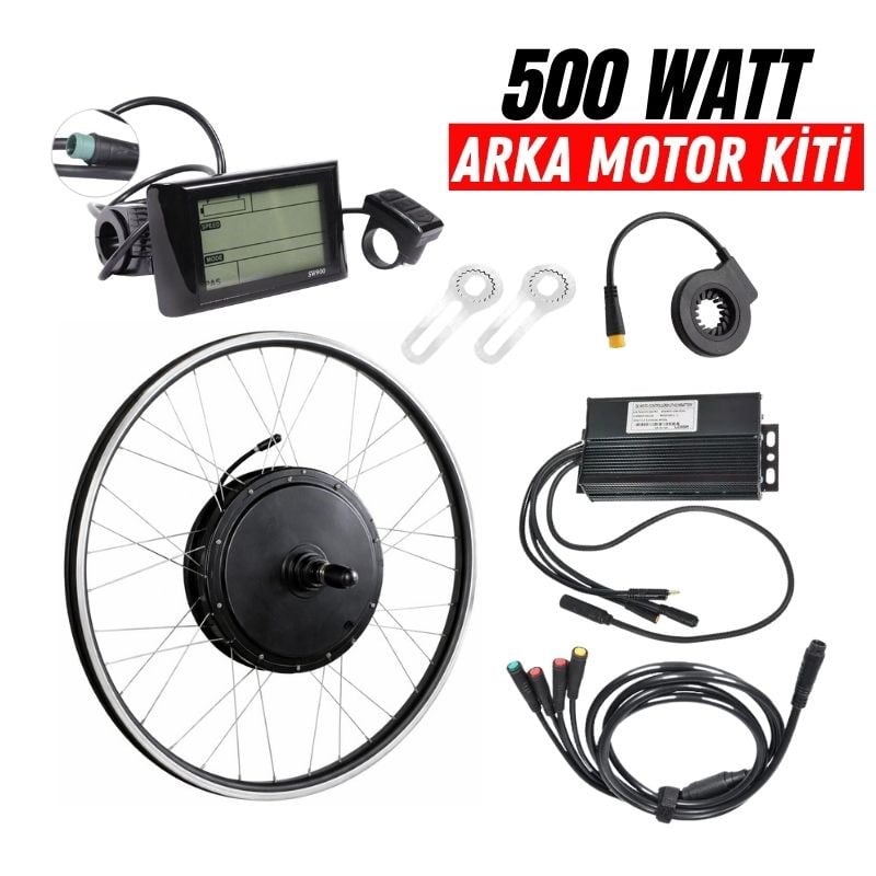 48 Volt Tel Jant 500 Watt Elektrikli Bisiklet Motor Dönüşüm Kiti - 135 mm Arka Teker Uyumlu