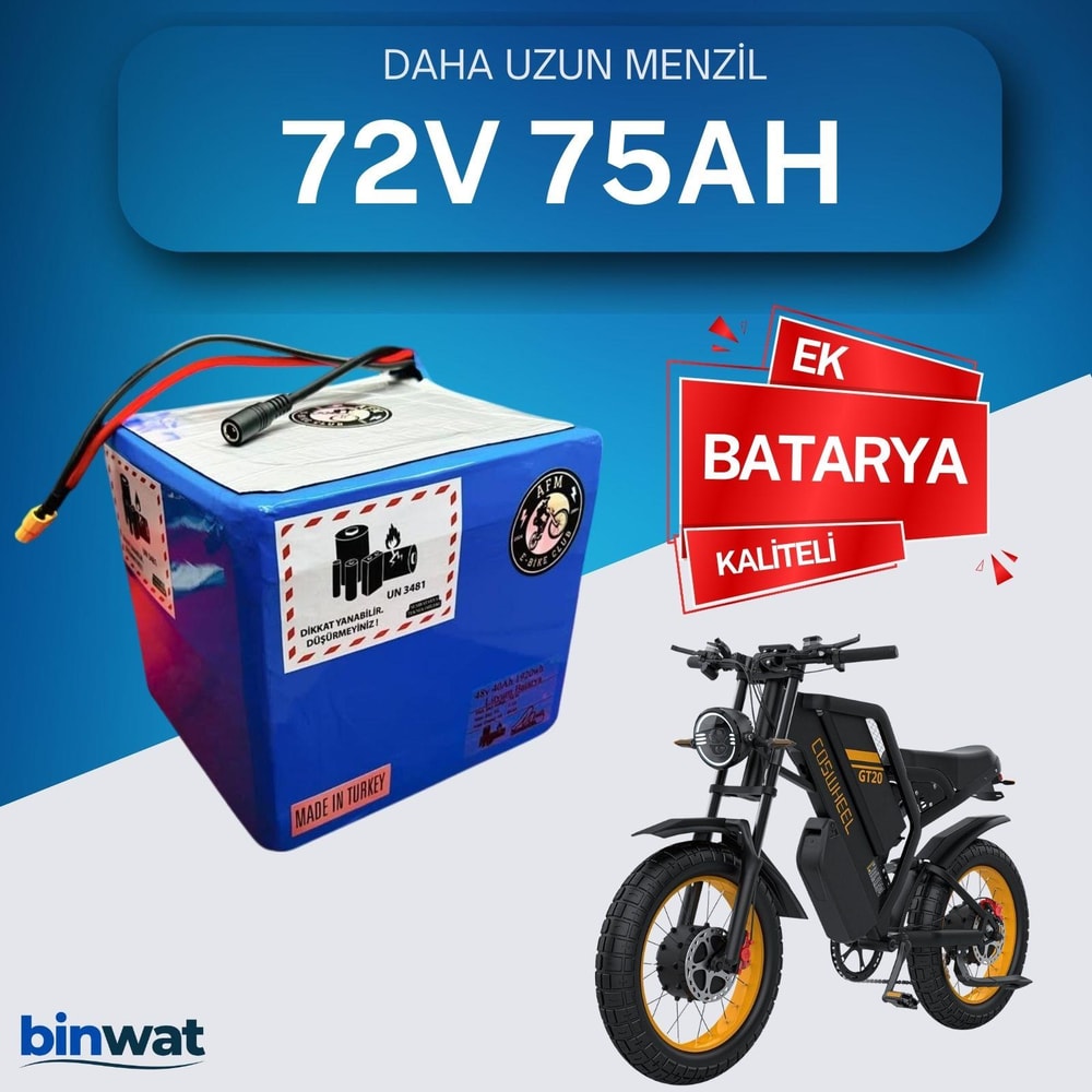 72V 75 Ah Ek Batarya - Yüksek Performanslı Elektrikli Bisiklet Bataryası