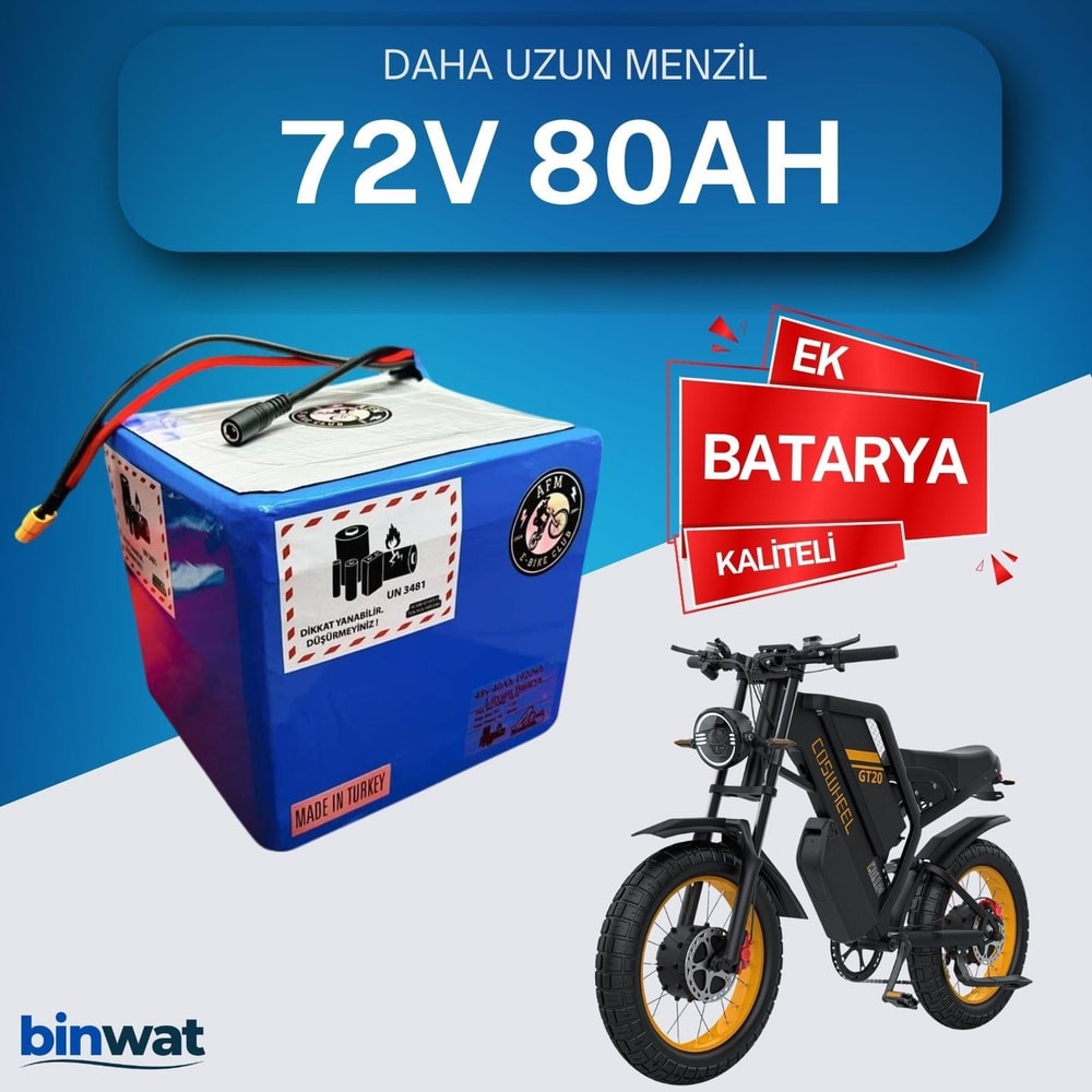 72V 80 Ah Ek Batarya - Yüksek Performanslı Elektrikli Bisiklet Bataryası