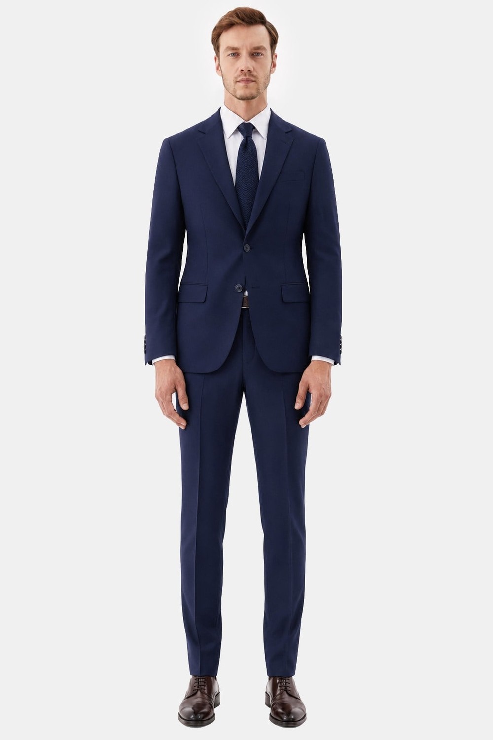 4 Drop Erkek Açık Lacivert Dar Kesim Slim Fit Viskon Mono Yaka Takım Elbise