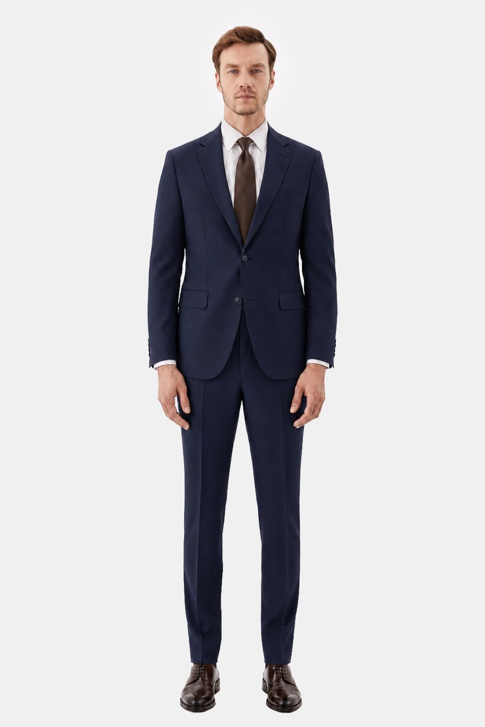 4 Drop Erkek Lacivert Dar Kesim Slim Fit Viskon Mono Yaka Takım Elbise