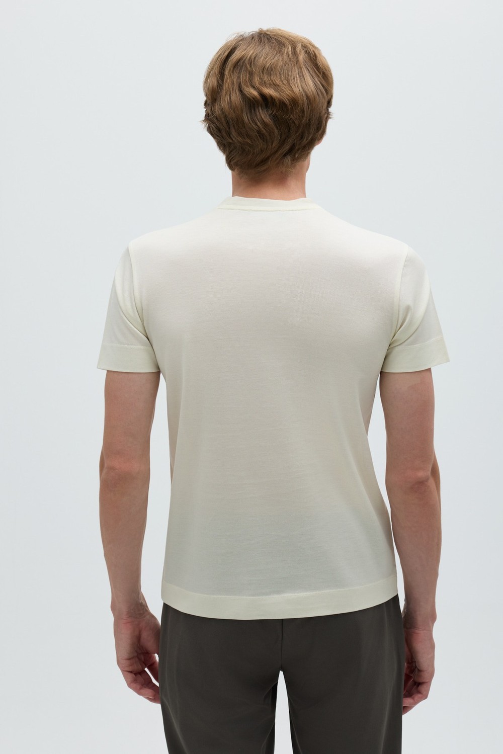 Açık Krem %100 Pamuk Regular Fit Dokuma Bisiklet Yaka Basic T-Shirt
