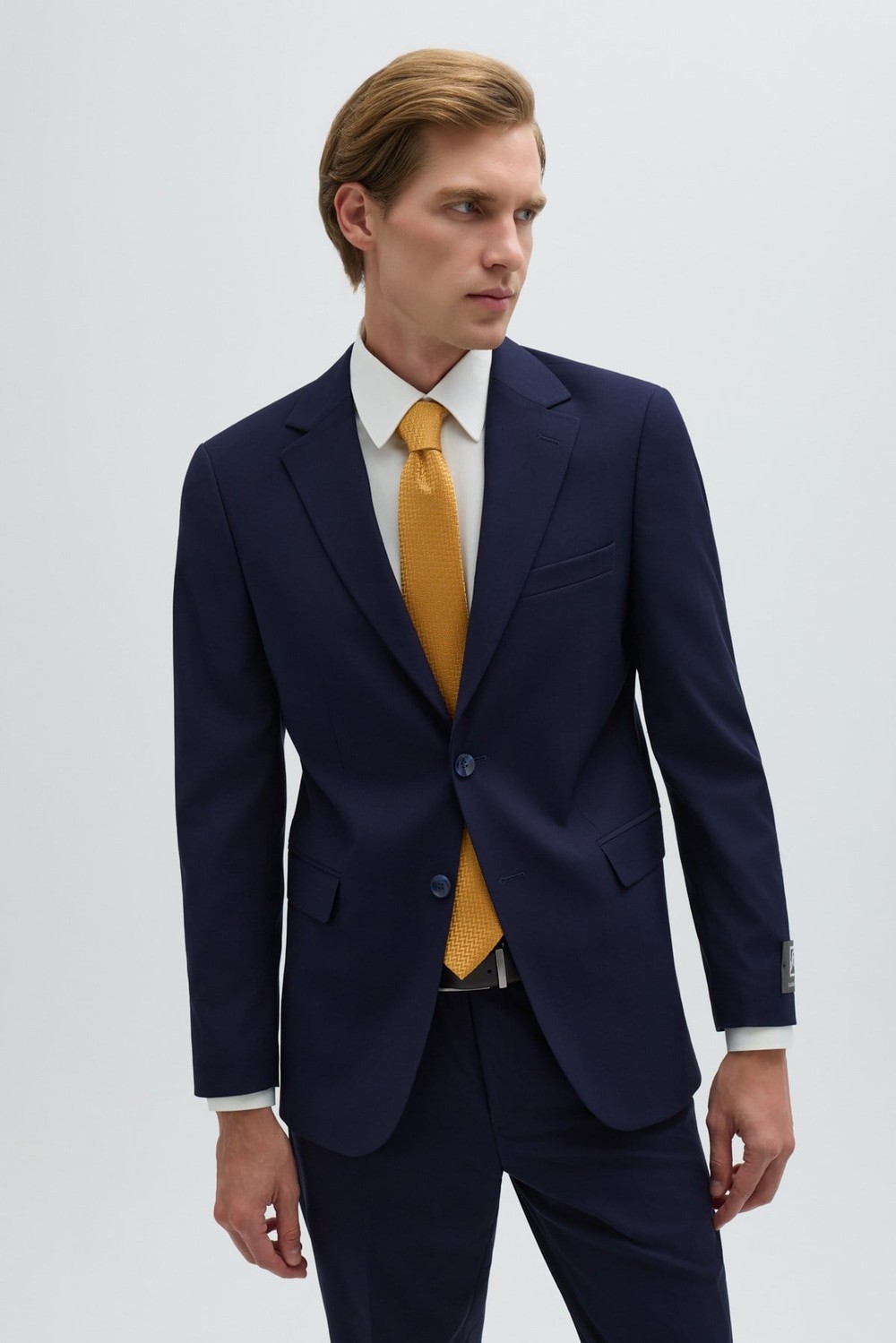 Açık Lacivert Slim Fit Düz Paça 6 Drop Mono Yaka Klasik Takım Elbise