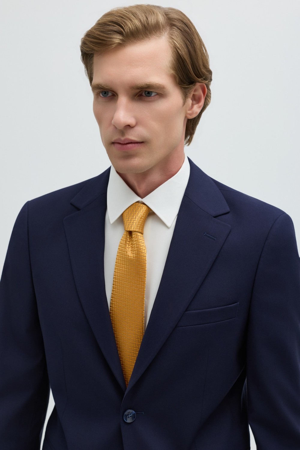 Açık Lacivert Slim Fit Düz Paça 6 Drop Mono Yaka Klasik Takım Elbise