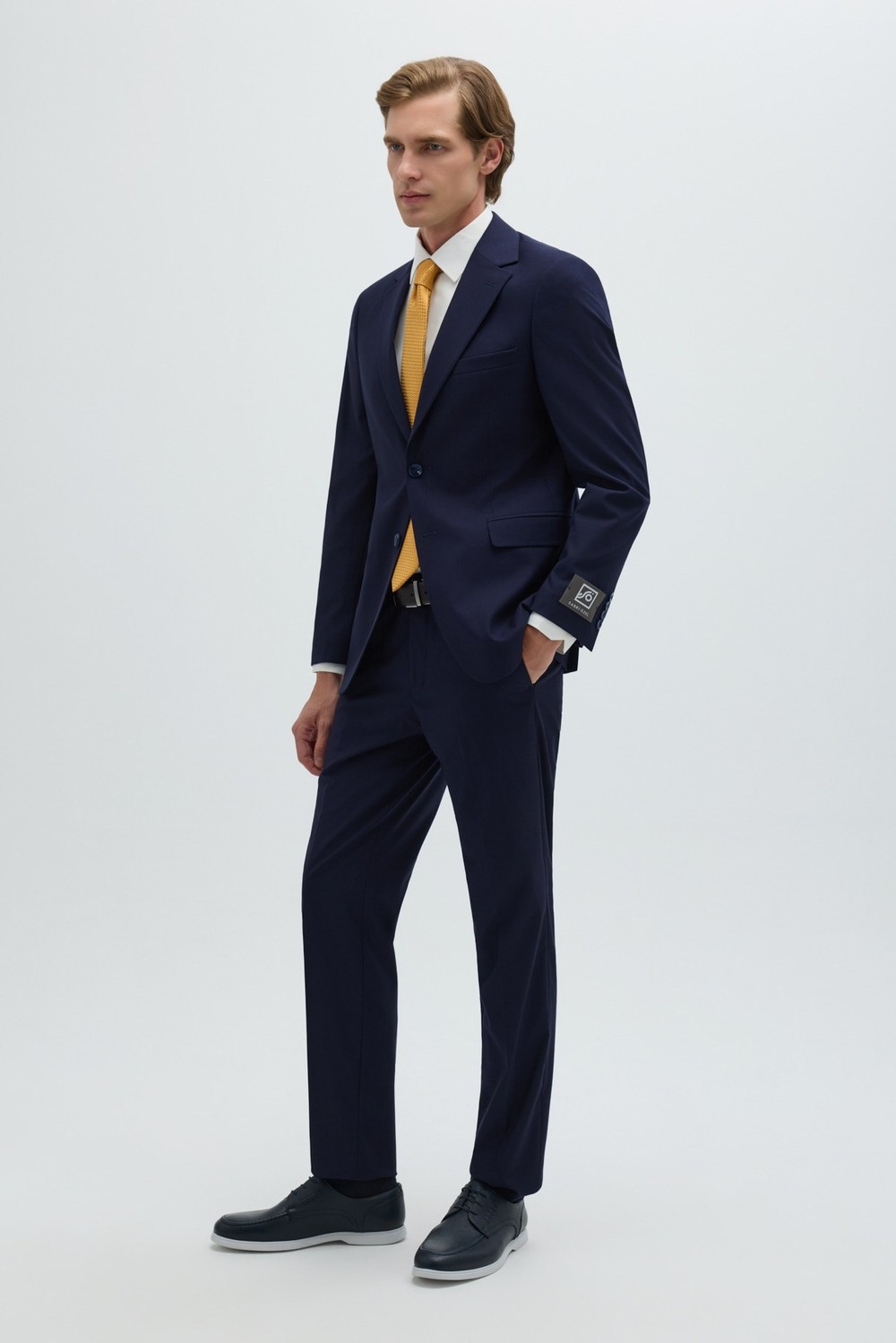 Açık Lacivert Slim Fit Düz Paça 6 Drop Mono Yaka Klasik Takım Elbise