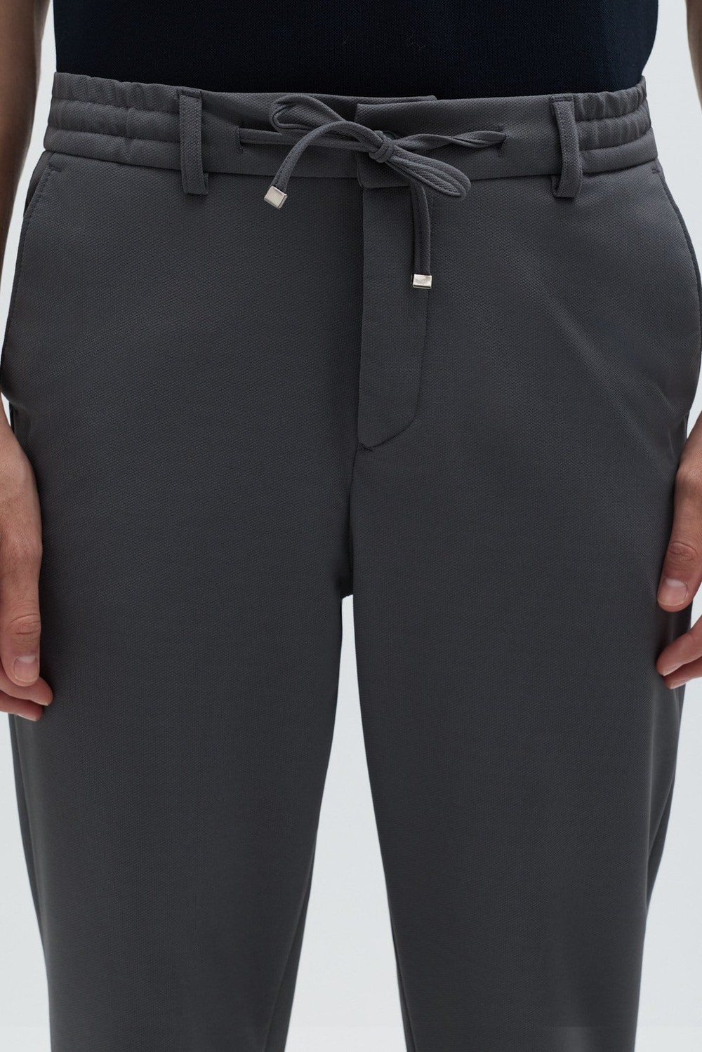 Antrasit Dokulu Arka Lastikli Köprü Kemerli Bağcıklı Slim Fit Jogger Pantolon