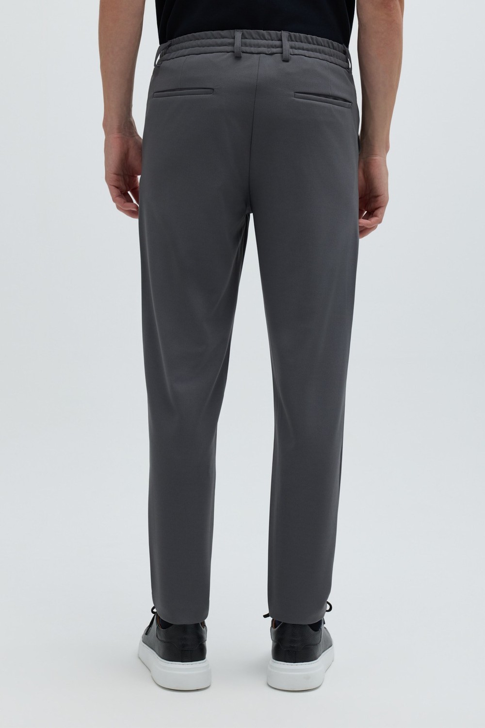 Antrasit Dokulu Arka Lastikli Köprü Kemerli Bağcıklı Slim Fit Jogger Pantolon