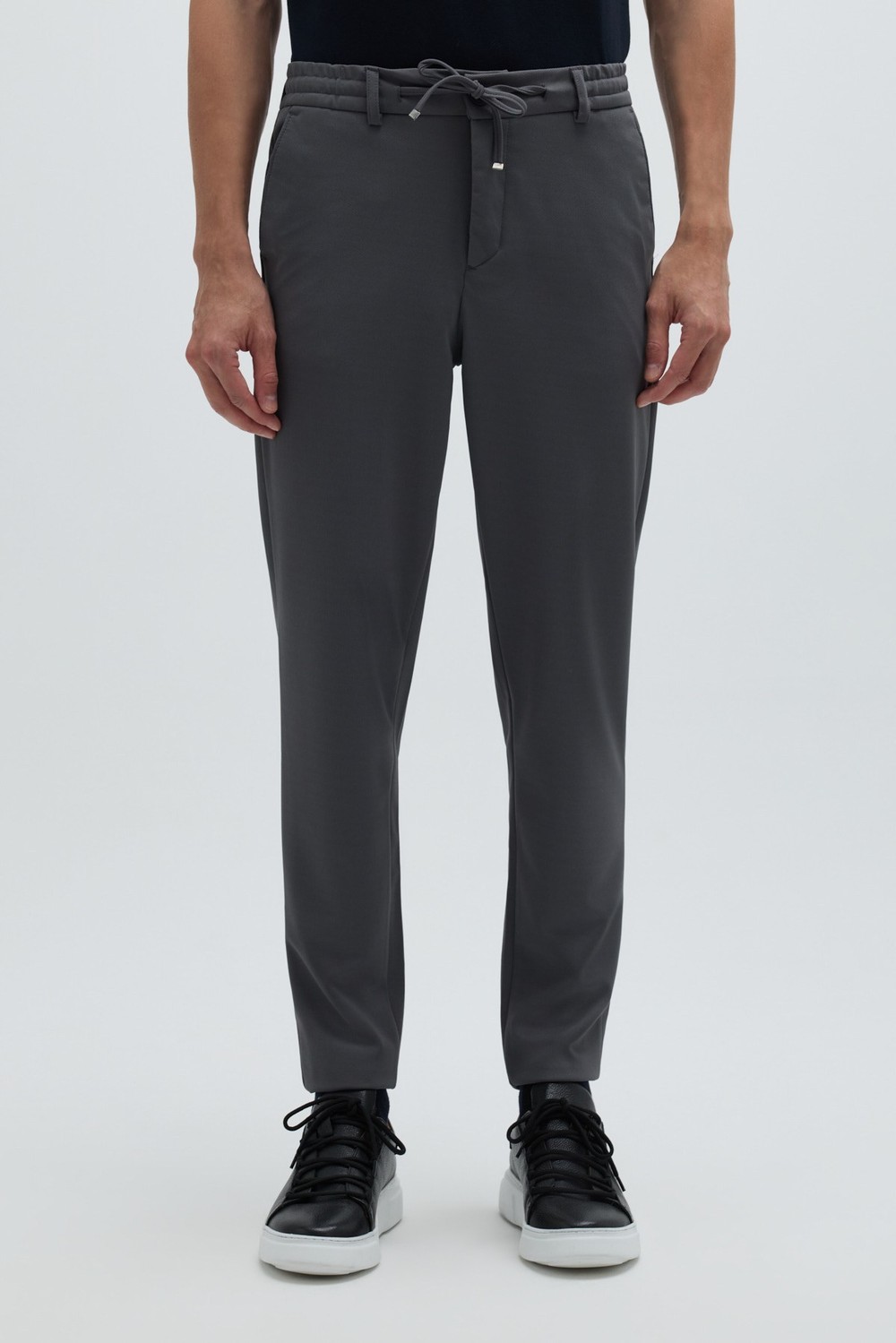 Antrasit Dokulu Arka Lastikli Köprü Kemerli Bağcıklı Slim Fit Jogger Pantolon