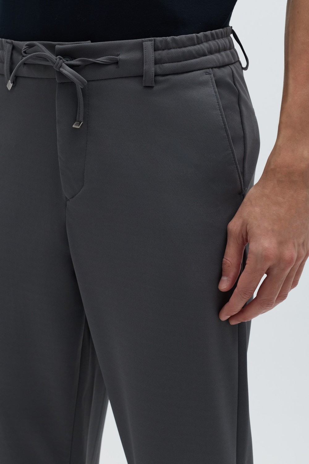 Antrasit Dokulu Arka Lastikli Köprü Kemerli Bağcıklı Slim Fit Jogger Pantolon