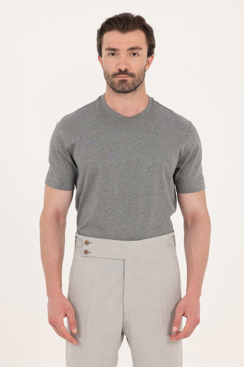 Antrasit Melanj %100 Pamuk Regular Fit Bisiklet Yaka Basic T-shirt