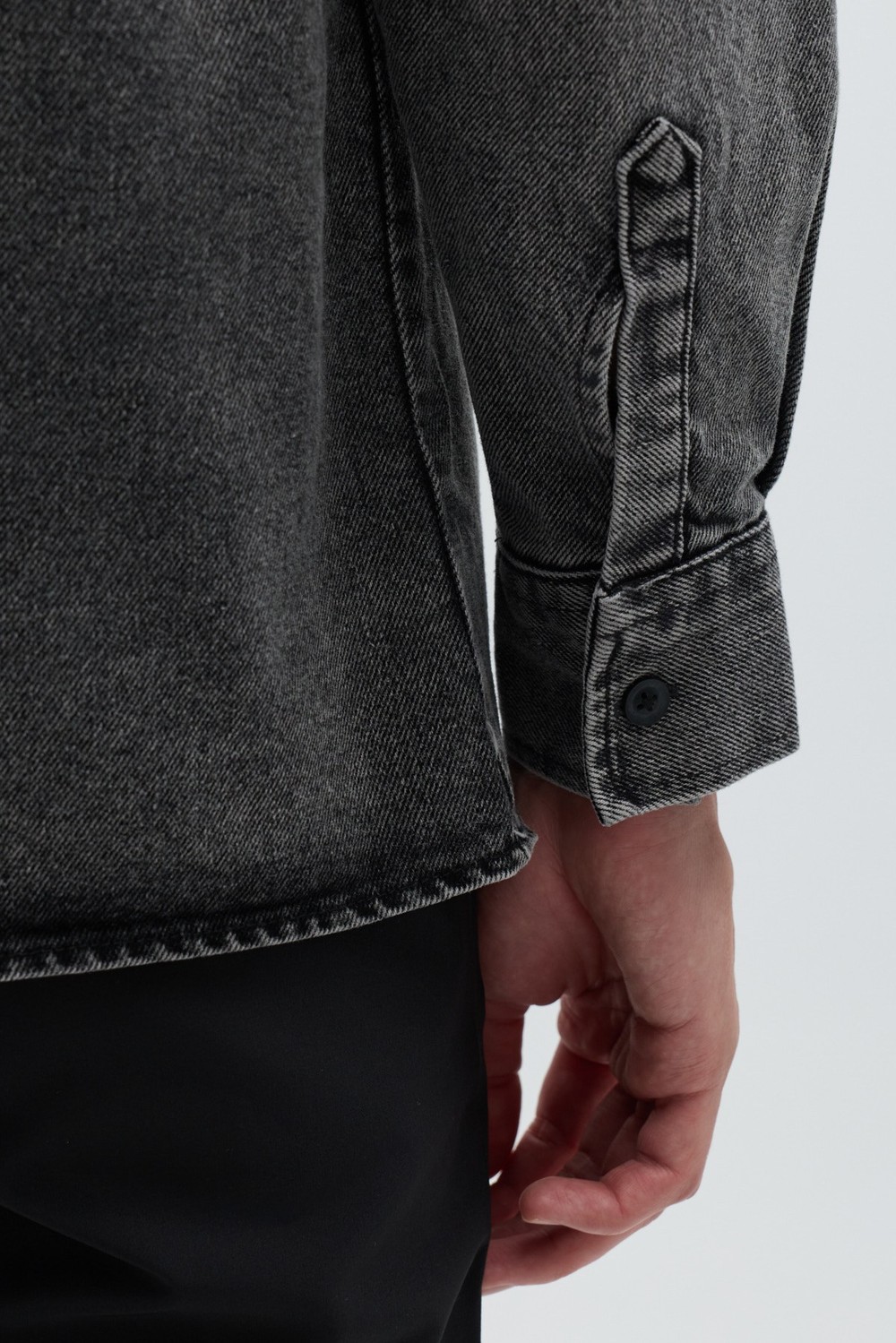 Antrasit Regular Fit Pamuk Cepli Uzun Kollu Denim Ceket Gömlek