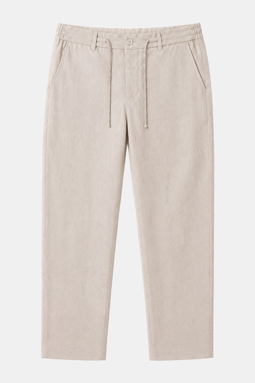 Bej Keten Görünümlü Arka Lastikli Köprü Kemerli Bağcıklı Regular Fit Jogger Pantolon