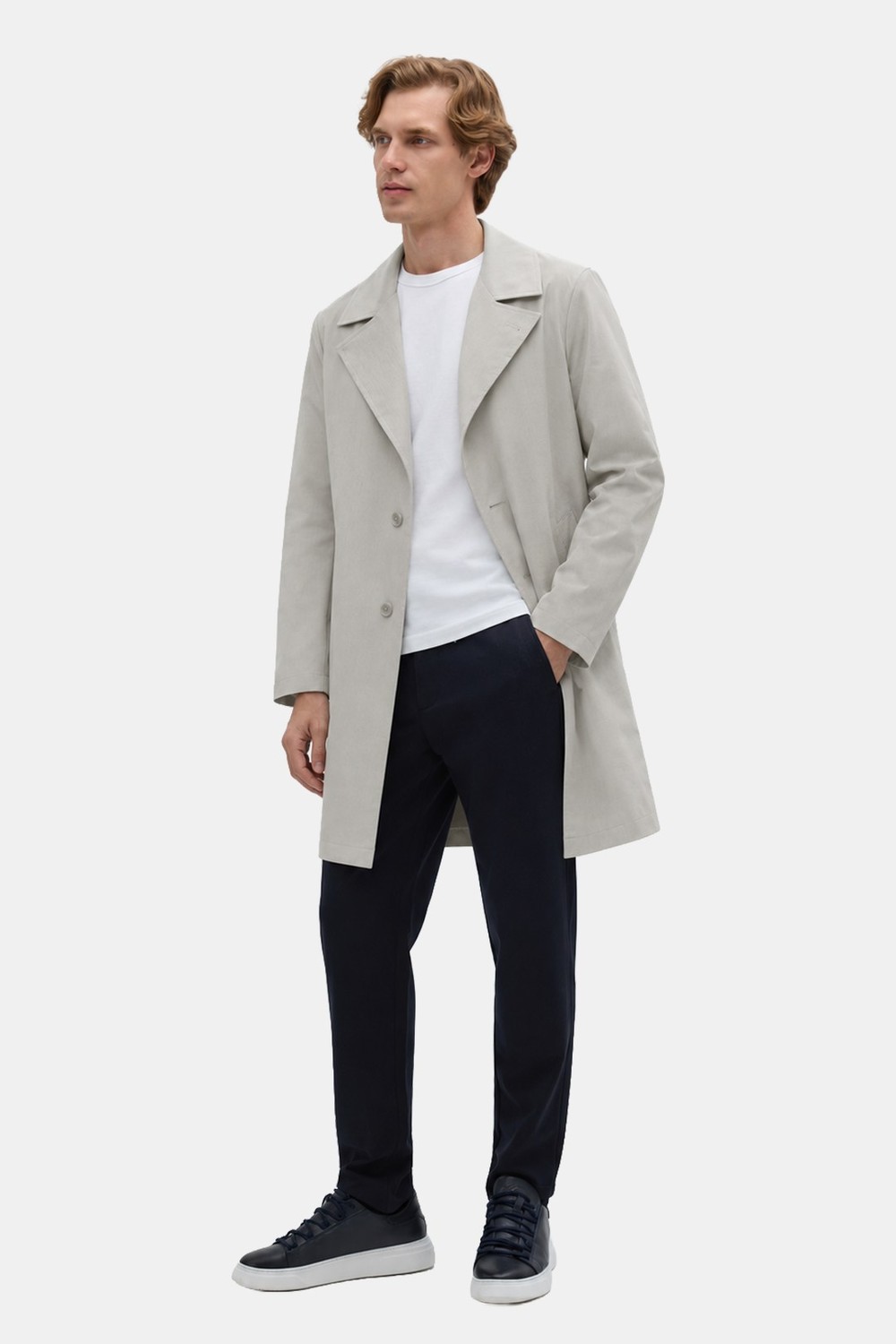 Bej Oversize Pamuklu Yan Cepli Mono Yaka Trençkot