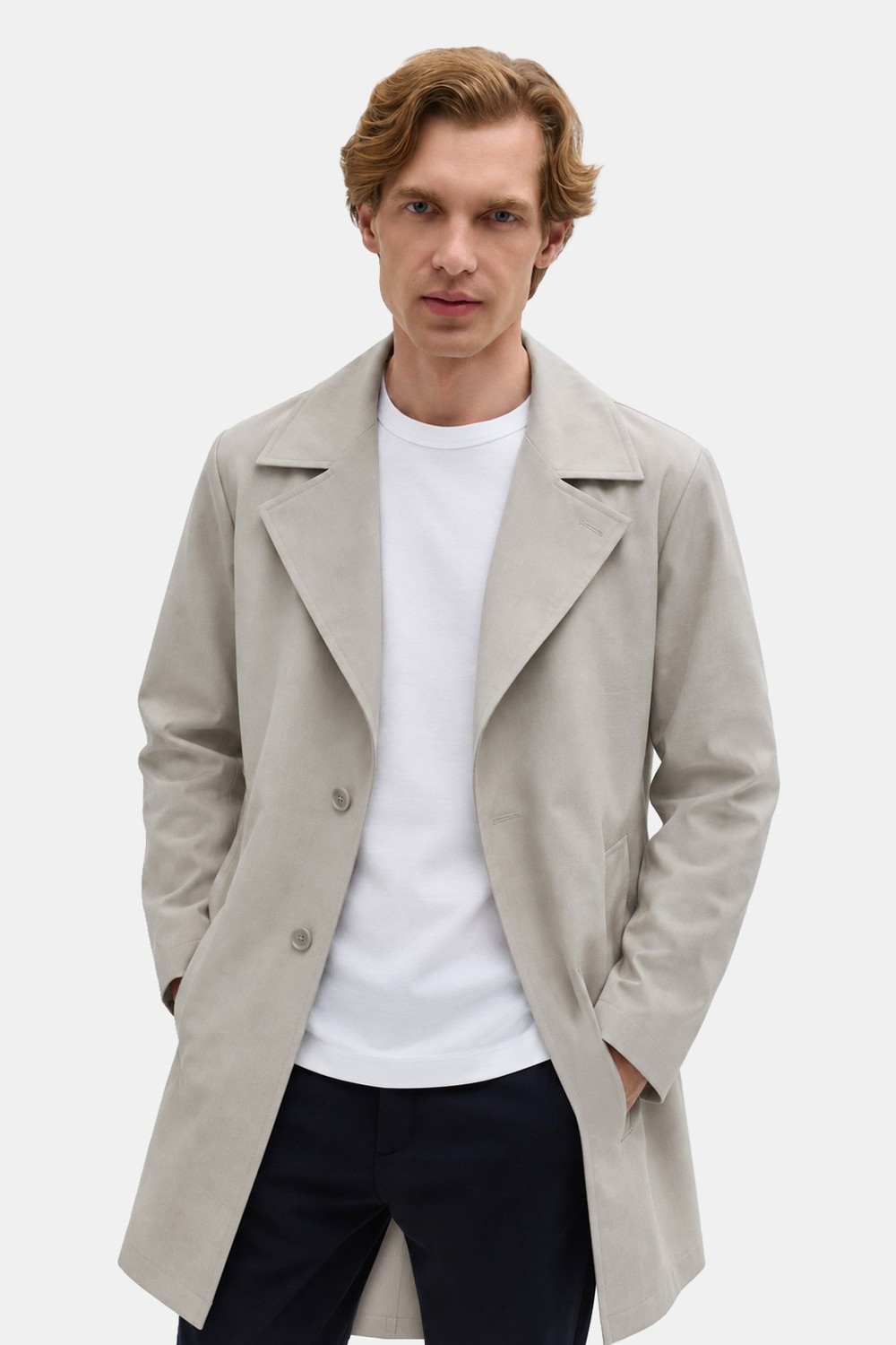 Bej Oversize Pamuklu Yan Cepli Mono Yaka Trençkot