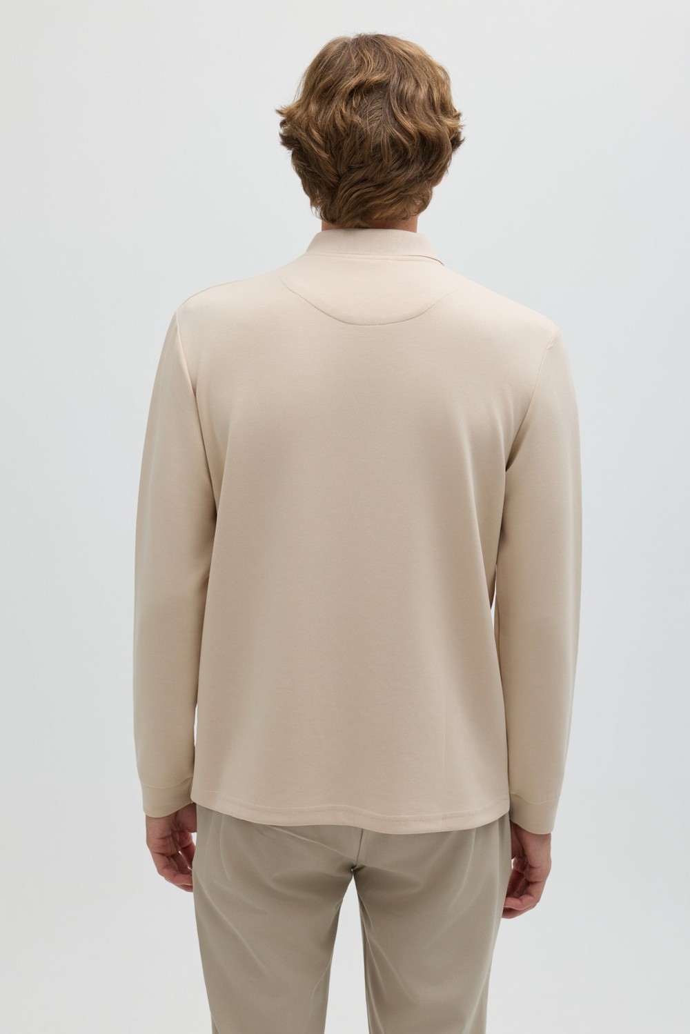 Bej Regular Fit Polo Yaka Erkek Sweatshirt