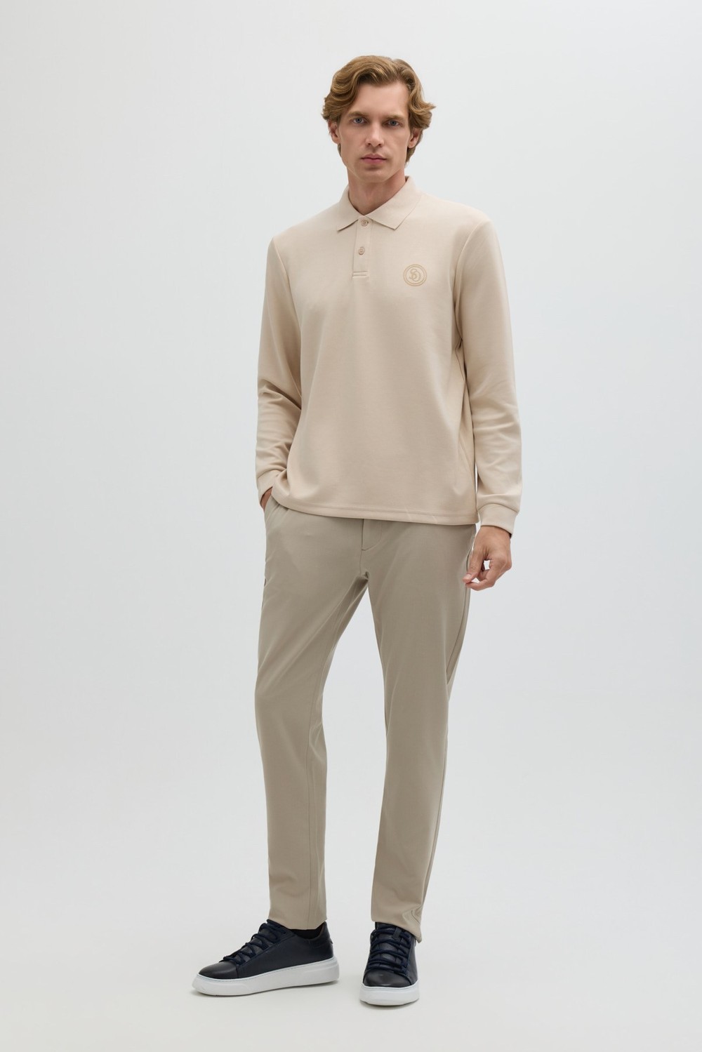 Bej Regular Fit Polo Yaka Erkek Sweatshirt