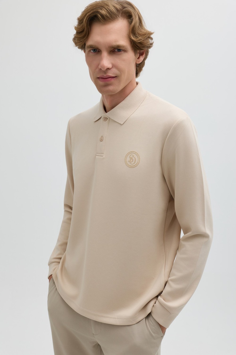 Bej Regular Fit Polo Yaka Erkek Sweatshirt