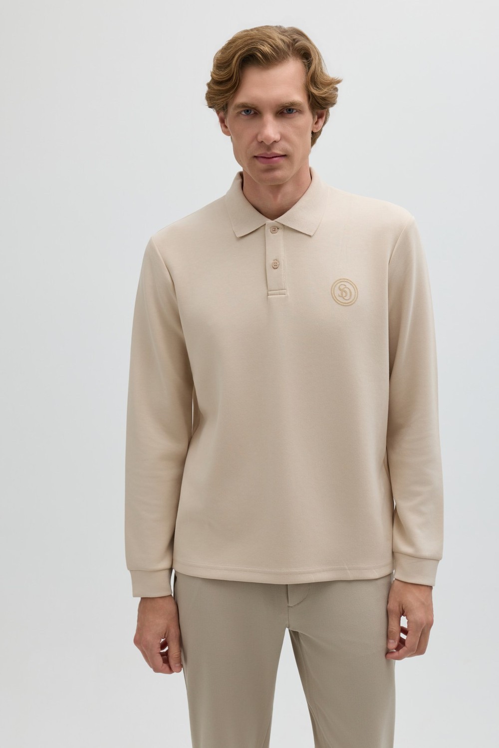 Bej Regular Fit Polo Yaka Erkek Sweatshirt