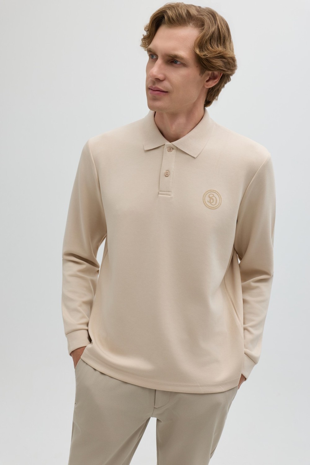Bej Regular Fit Polo Yaka Erkek Sweatshirt