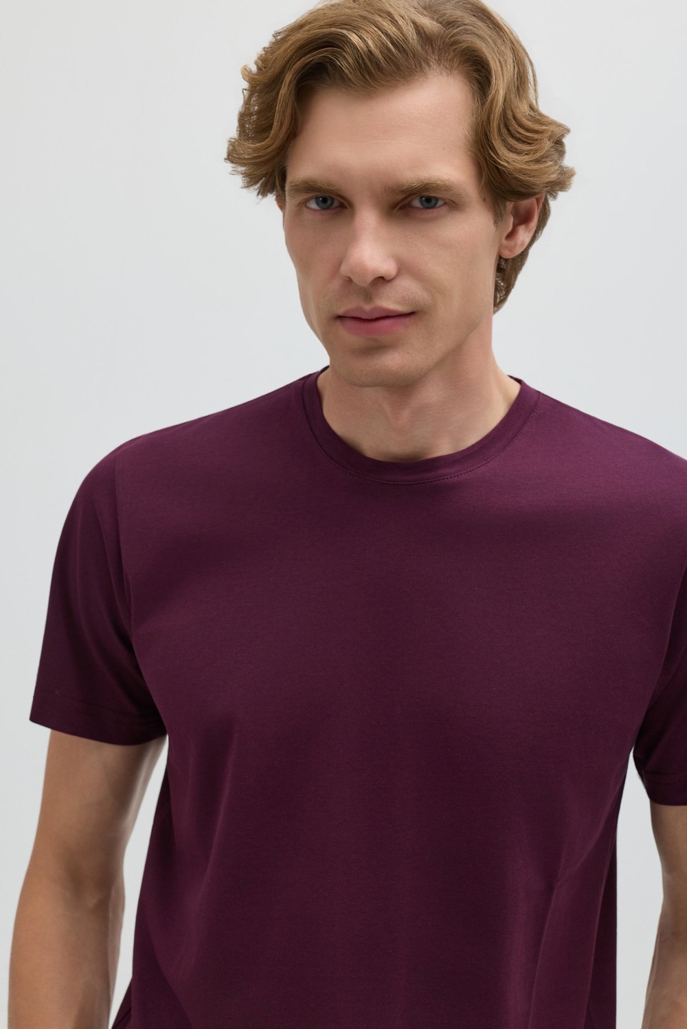 Bordo %100 Pamuk Bisiklet Yaka Düz Renk Basic T-Shirt