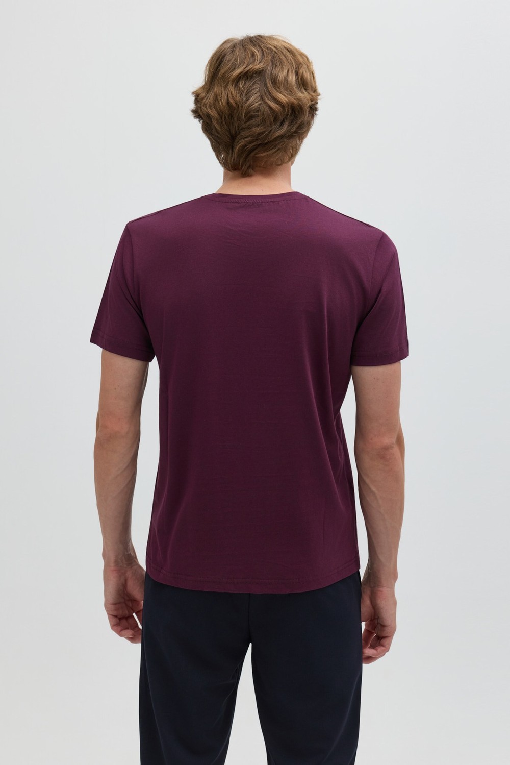 Bordo %100 Pamuk Bisiklet Yaka Düz Renk Basic T-Shirt