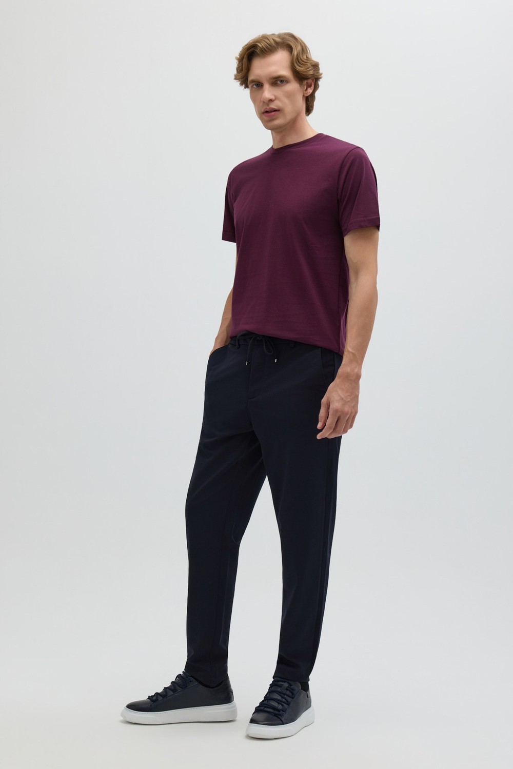 Bordo %100 Pamuk Bisiklet Yaka Düz Renk Basic T-Shirt