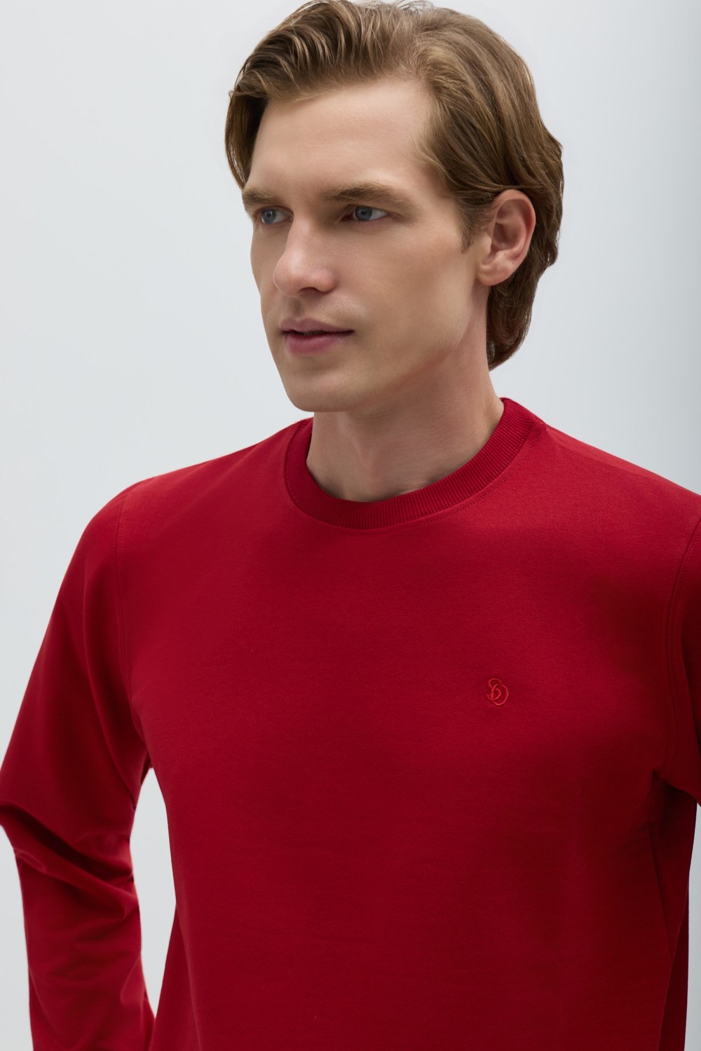 Bordo Bisiklet Yaka Basic Erkek Sweatshirt