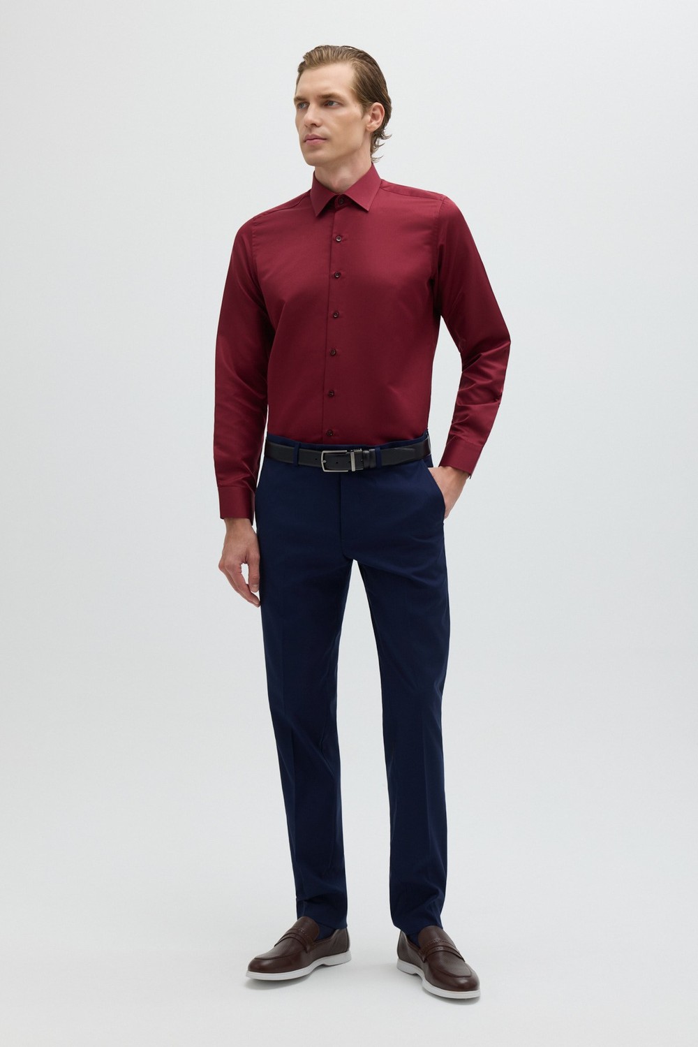 Bordo KLASİK YAKA REGULAR GÖMLEK