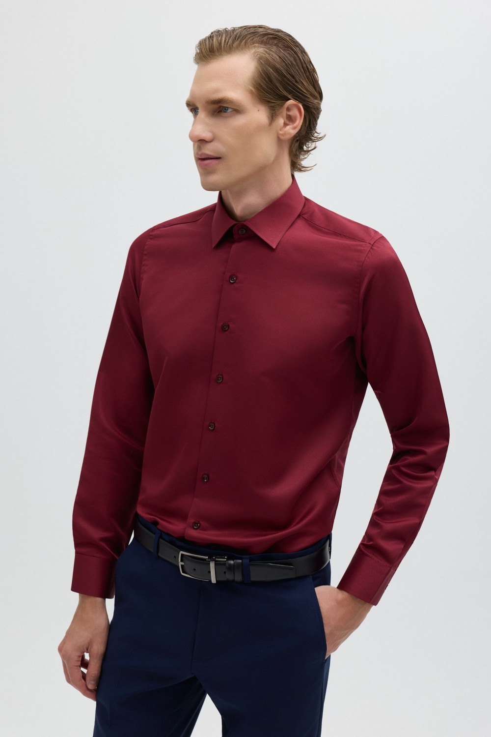 Bordo KLASİK YAKA REGULAR GÖMLEK