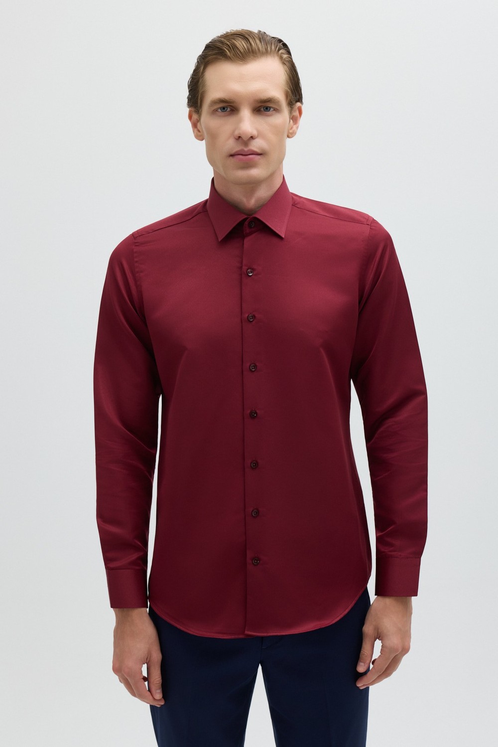 Bordo KLASİK YAKA REGULAR GÖMLEK