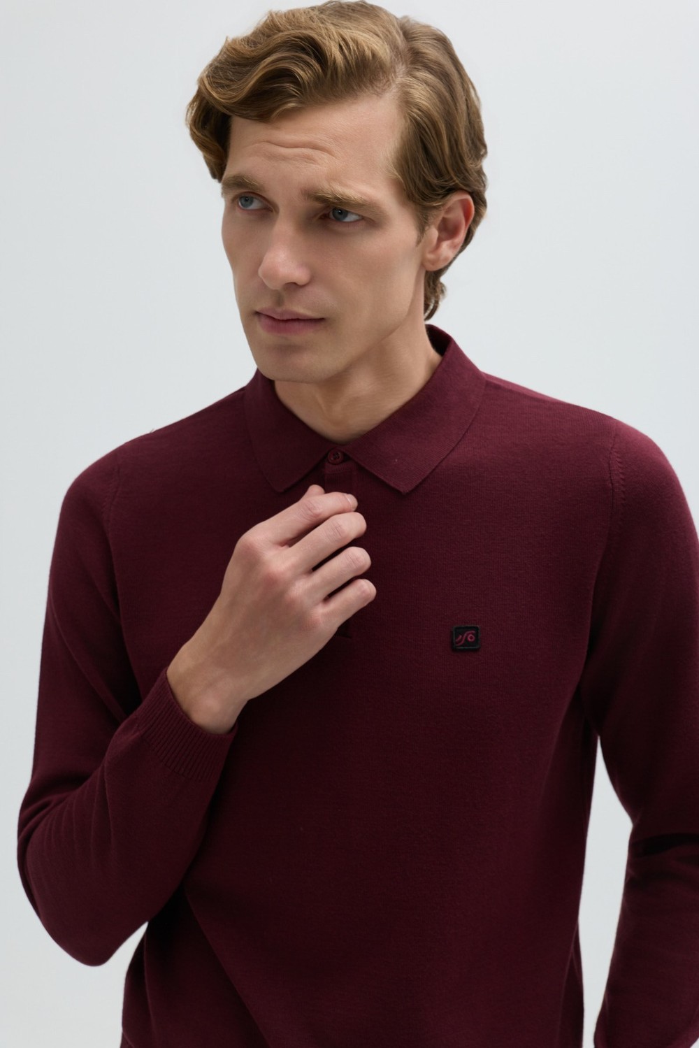 Bordo Regular Fit Pamuklu Polo Yaka Triko Kazak