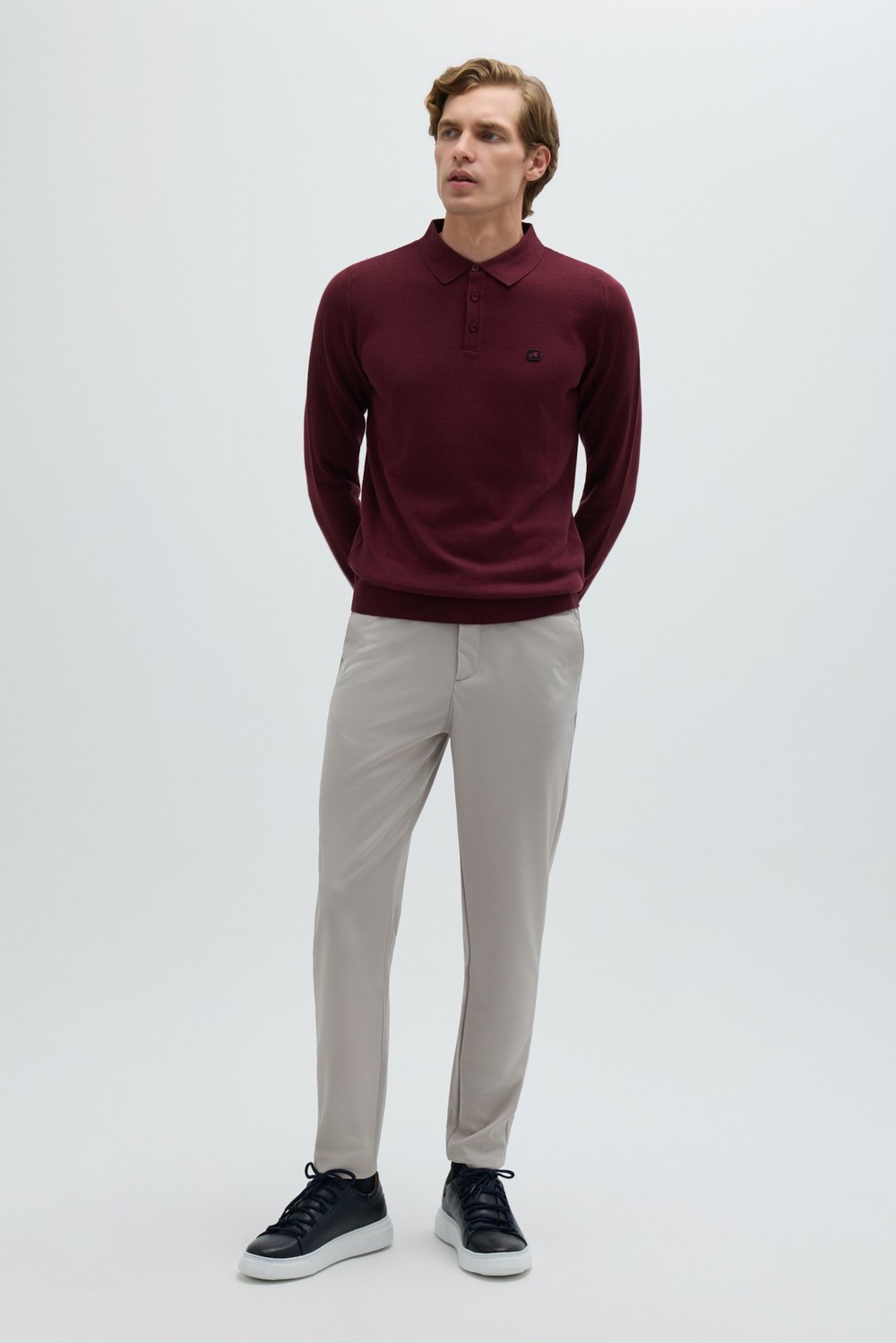Bordo Regular Fit Pamuklu Polo Yaka Triko Kazak